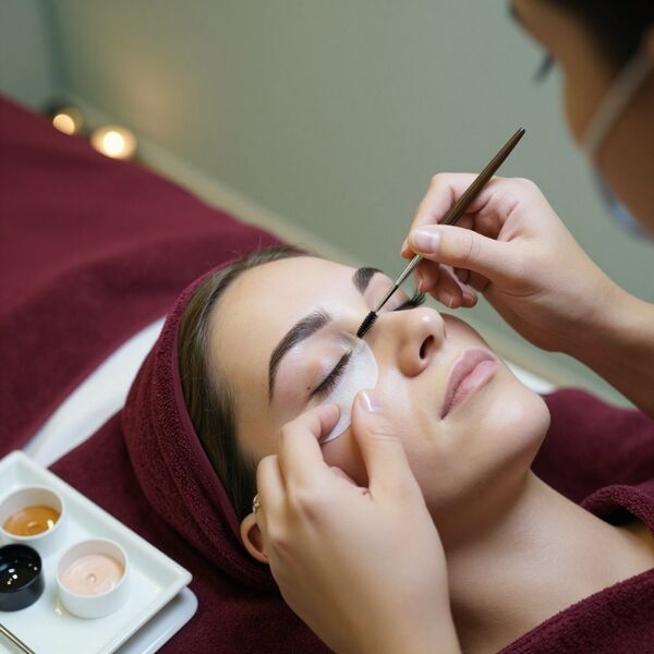 Client receiving professional brow treatment consultation