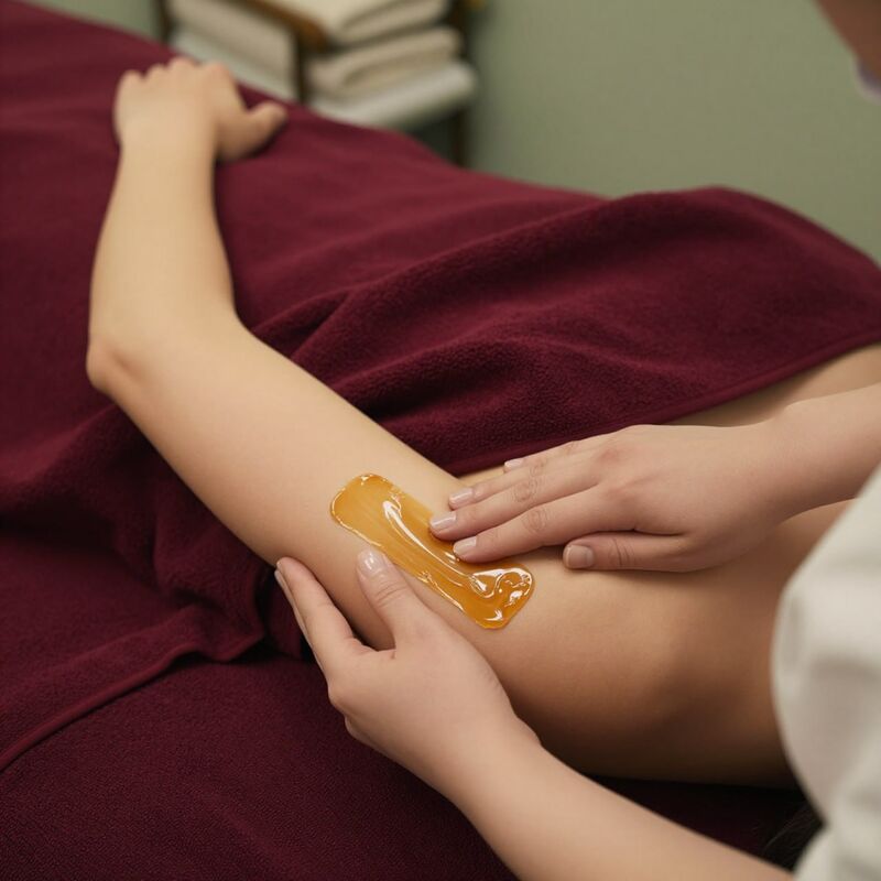 Client receiving professional waxing treatment consultation